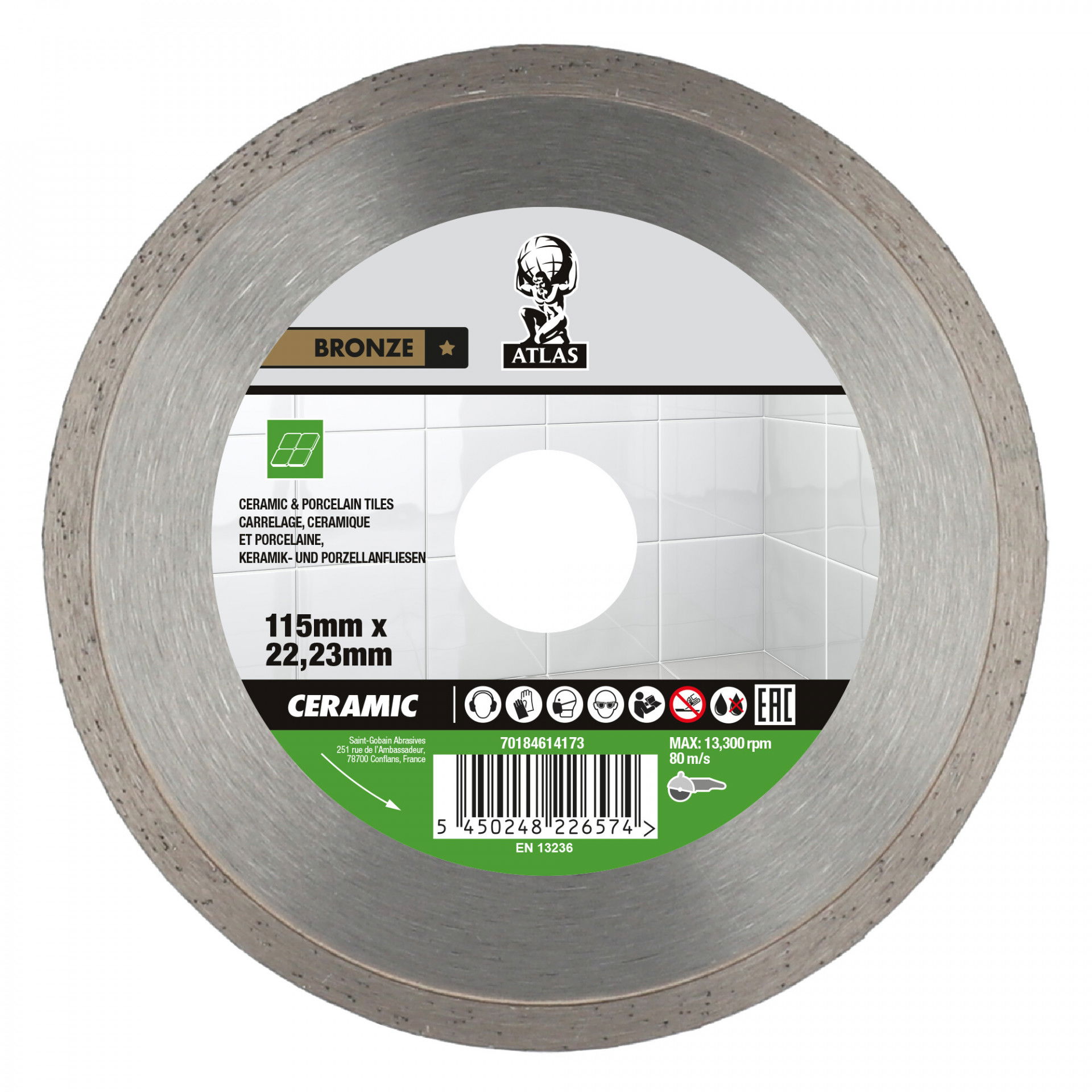 Atlas Ceramic Tiles gyémánt vágókorong Ø115x22,23 mm termék fő termékképe