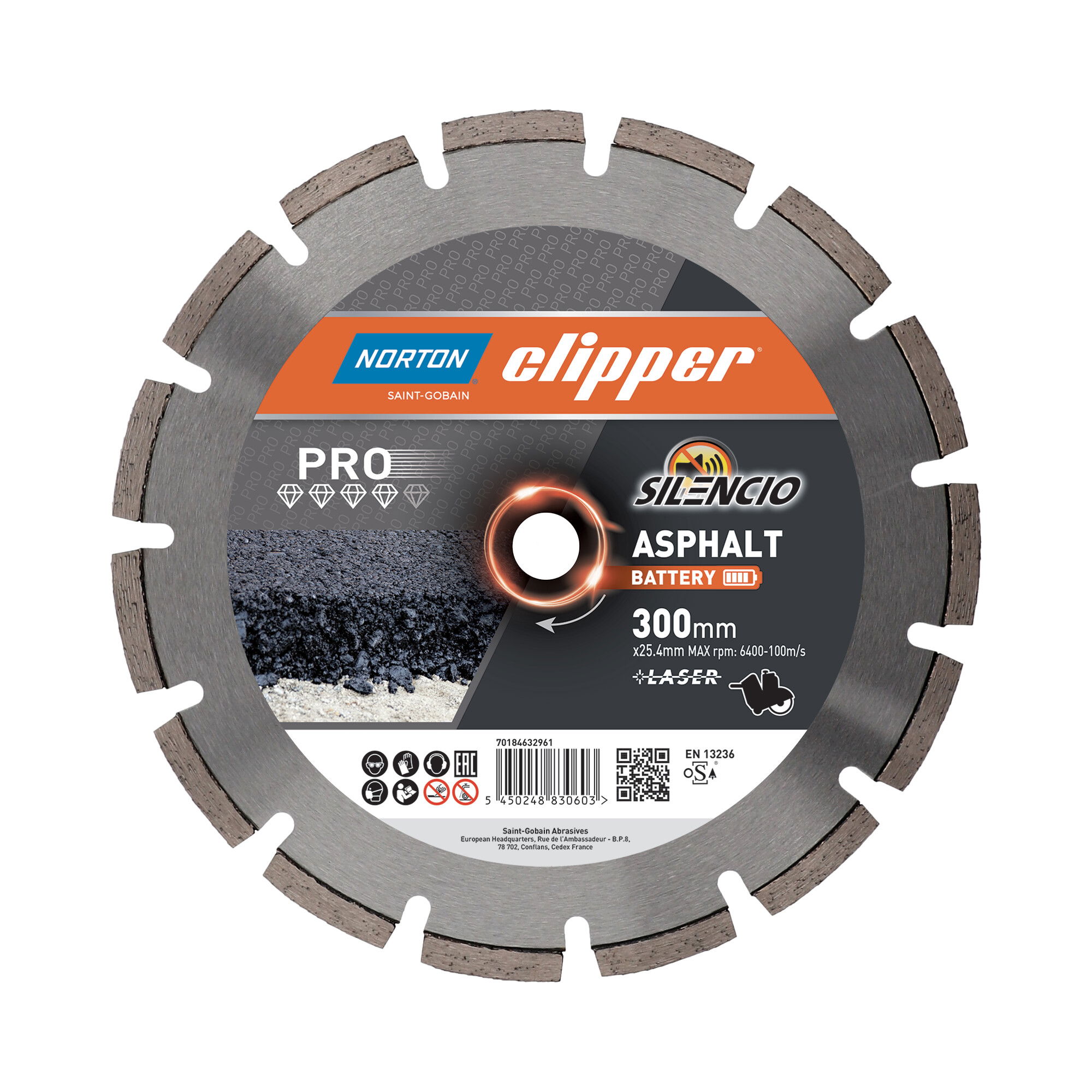 Norton Clipper Pro Asphalt Battery Silencio gyémánt vágókorong Ø300x25,4 mm termék fő termékképe
