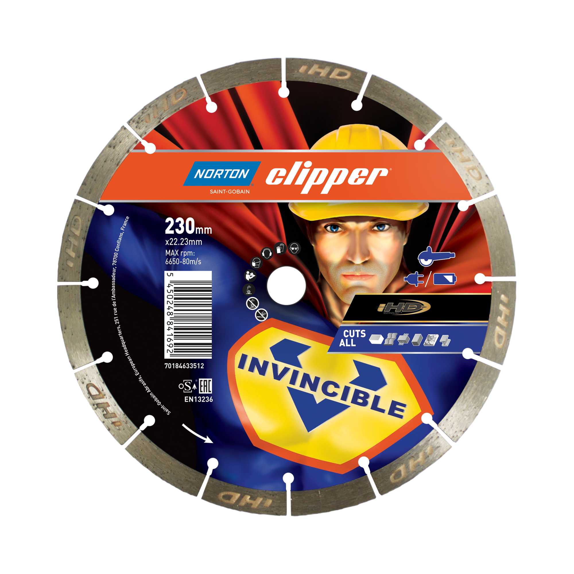 Norton Clipper Universal Laser MR INVINCIBLE CLP gyémánt vágókorong Ø230x22,23 mm termék fő termékképe
